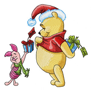 Winnie Pooh and Piglet with gifts machine embroidery design